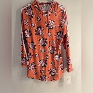 Ultra Flirt salmon floral 3/4 Sleeve pullover hoodie size XL